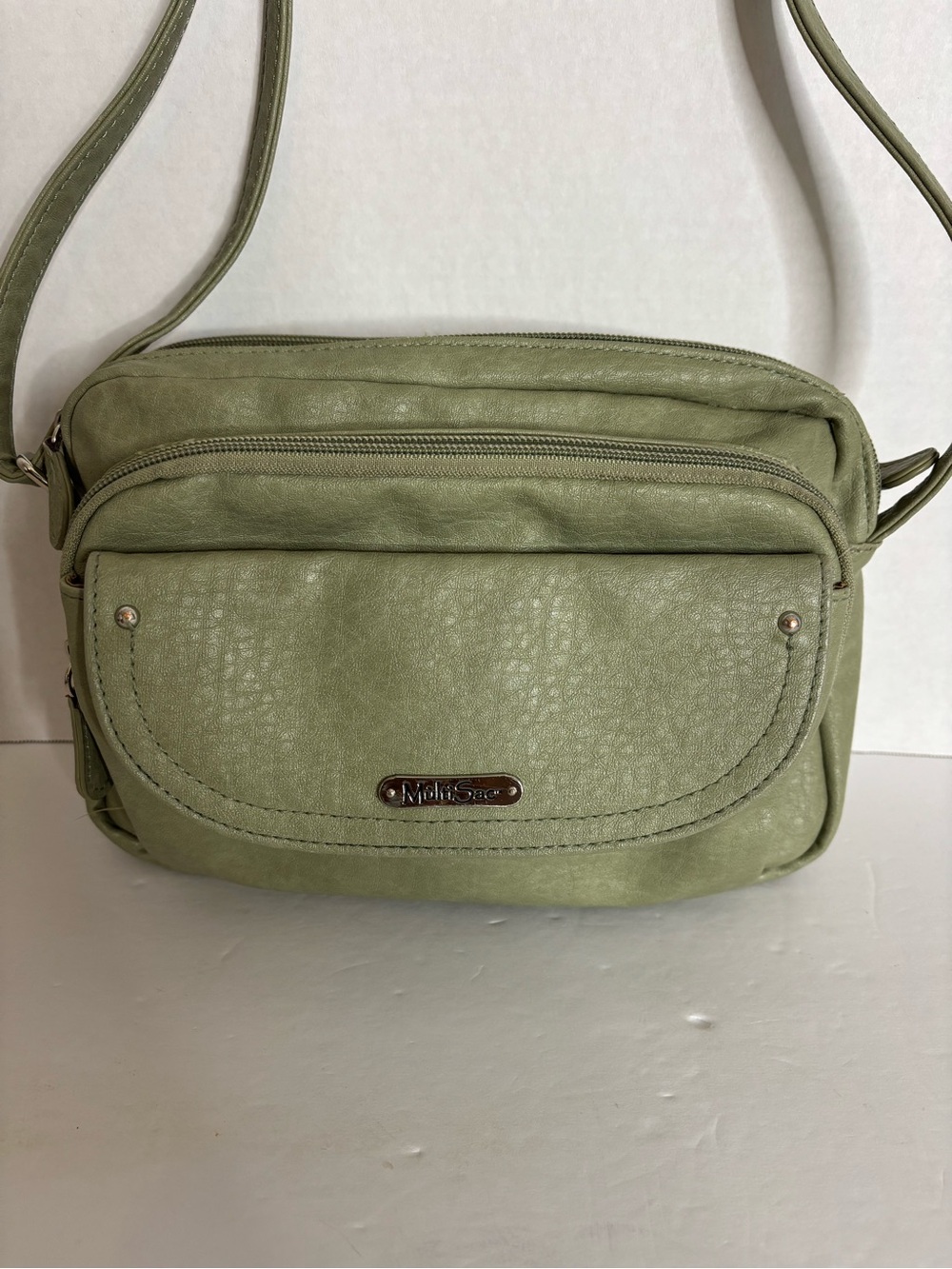 Multisac Olive Green Crossbody Bag with Front Flap Pocket